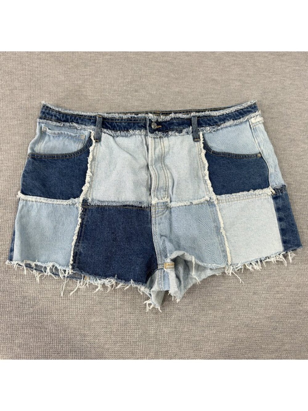 Patchwork Denim Cutoff Shorts Womens 18 Colorblock Hi Rise Frayed Hem Wild Fable